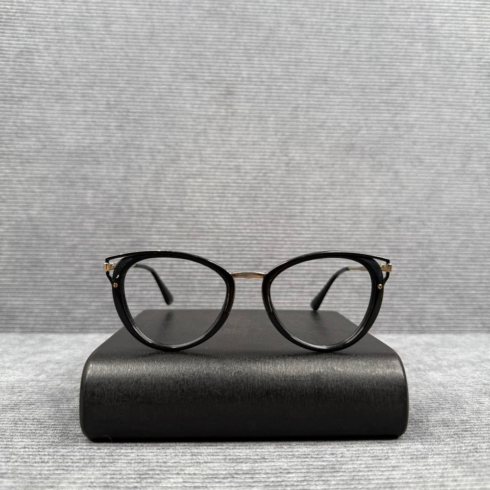 Prada Cat Eye Y2k Eyeglasses Black Gold VPR 53U 1AB-1O1 Designer Frames